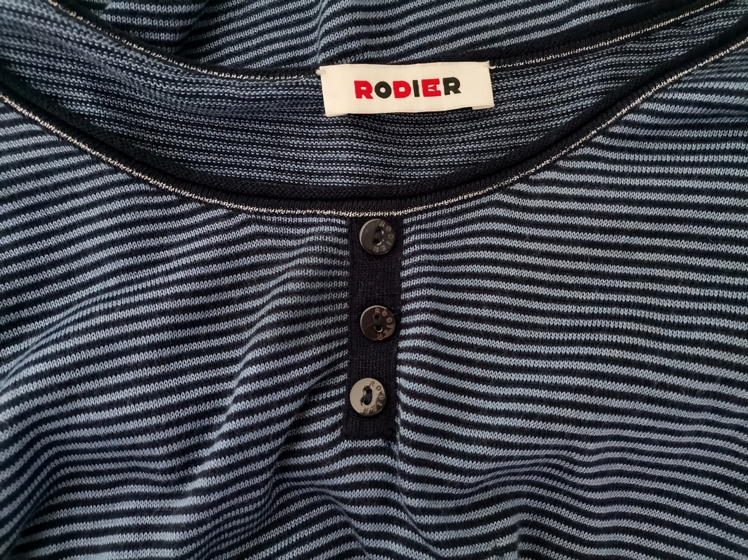 RODIER Rozmiar L Kolor Niebieski Pasy Dekolt U Tunika Bluzka Rękaw 3/4 Materiał Tencel