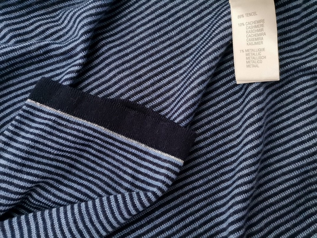 RODIER Rozmiar L Kolor Niebieski Pasy Dekolt U Tunika Bluzka Rękaw 3/4 Materiał Tencel