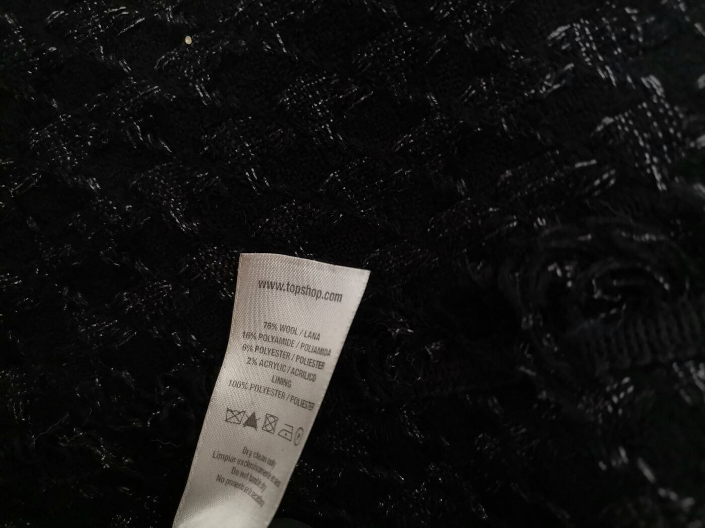 IMG_20221104_140814.jpg Kate Moss topshop Rozmiar 16 (44) Kolor Czarny Kurtka Długi rękaw Materiał Wełna
