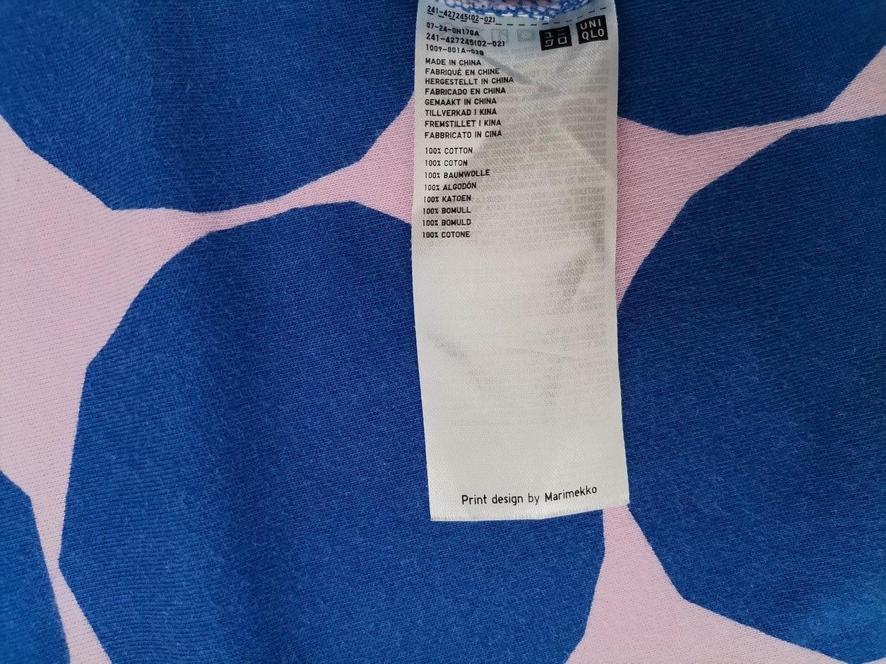IMG_20221104_140922.jpg Marimekko Rozmiar L Kolor Niebieski Grochy Okrągły dekolt Bluzka Rękaw 3/4 Materiał Bawełna 100%