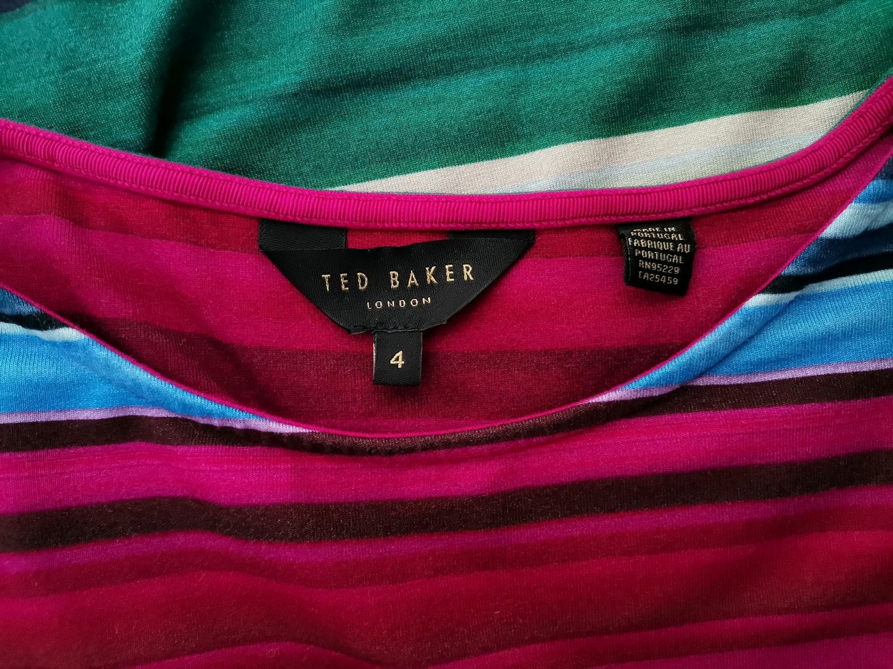 IMG_20221104_141007.jpg Ted Baker Rozmiar 4 (44) Kolor Kolorowa Pasy Crew Neck Bluzka Krótki rękaw Materiał Wiskoza