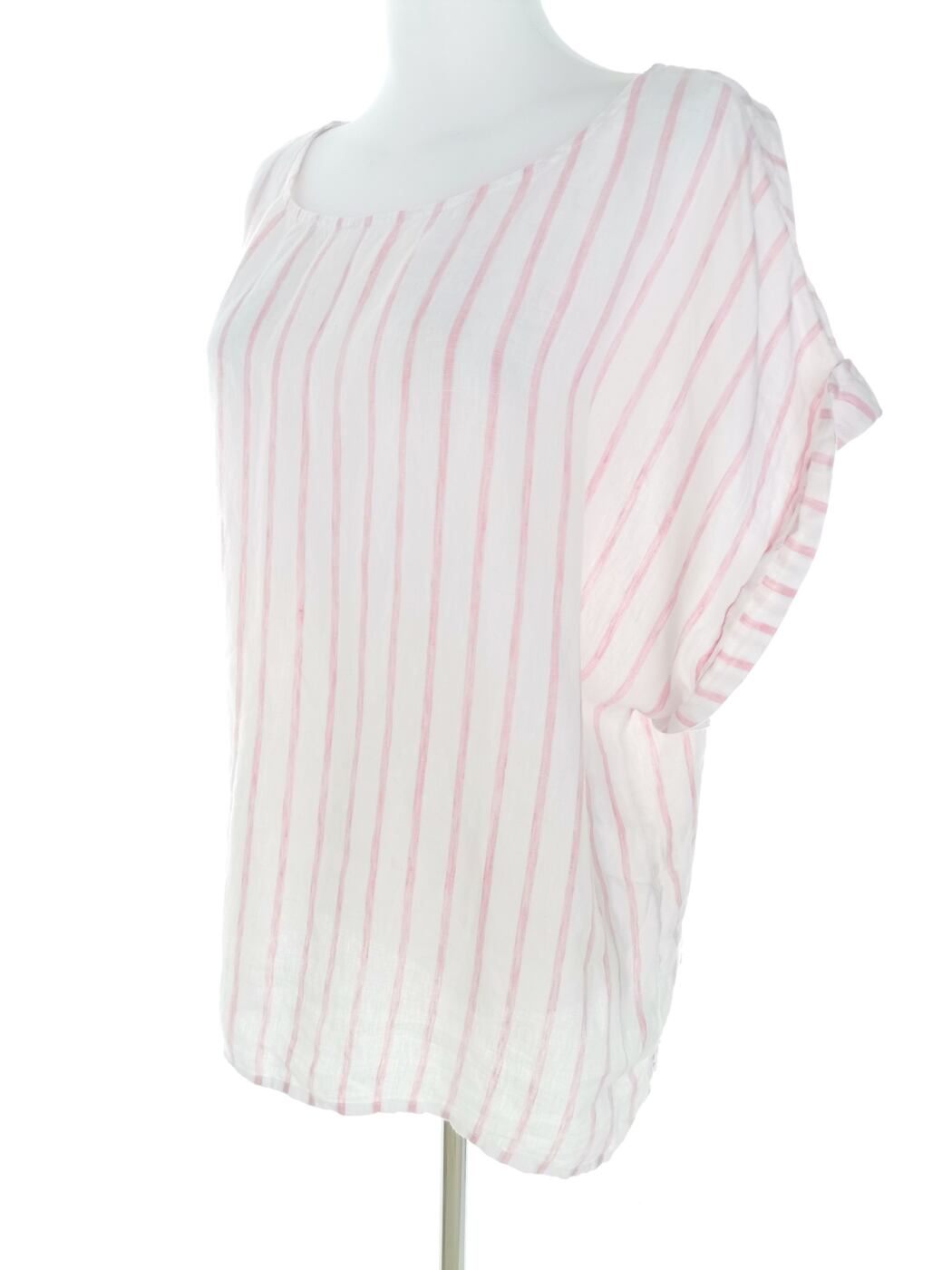Crew Clothing Rozmiar 16 (44) Kolor Biały Pasy Okrągły dekolt Bluzka Krótki rękaw Materiał Len 100%