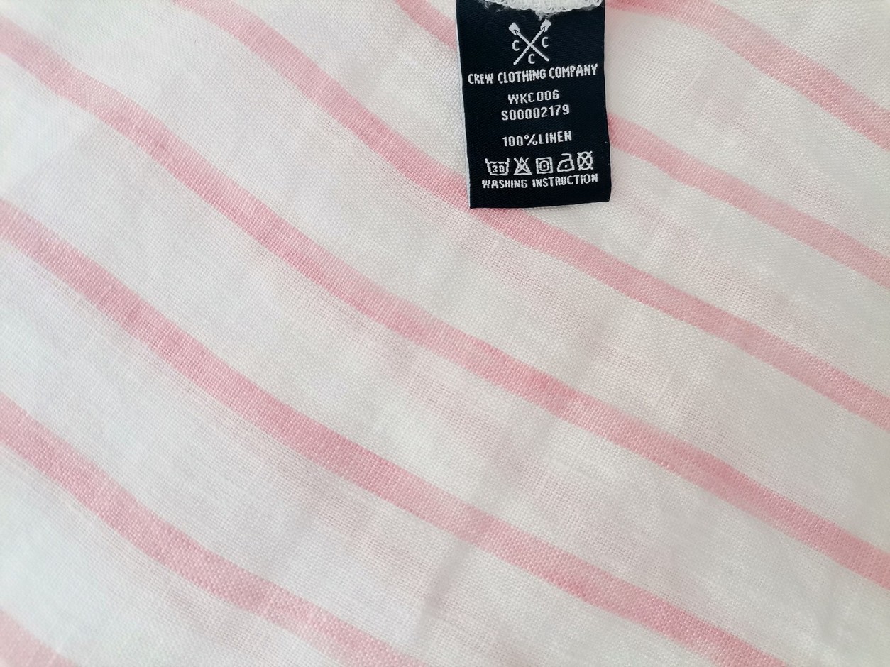 Crew Clothing Rozmiar 16 (44) Kolor Biały Pasy Okrągły dekolt Bluzka Krótki rękaw Materiał Len 100%