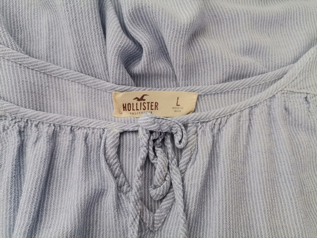 Hollister Rozmiar L Kolor Niebieski Pasy Keyhole Crew Neck Bluzka Długi rękaw Materiał Wiskoza 100%