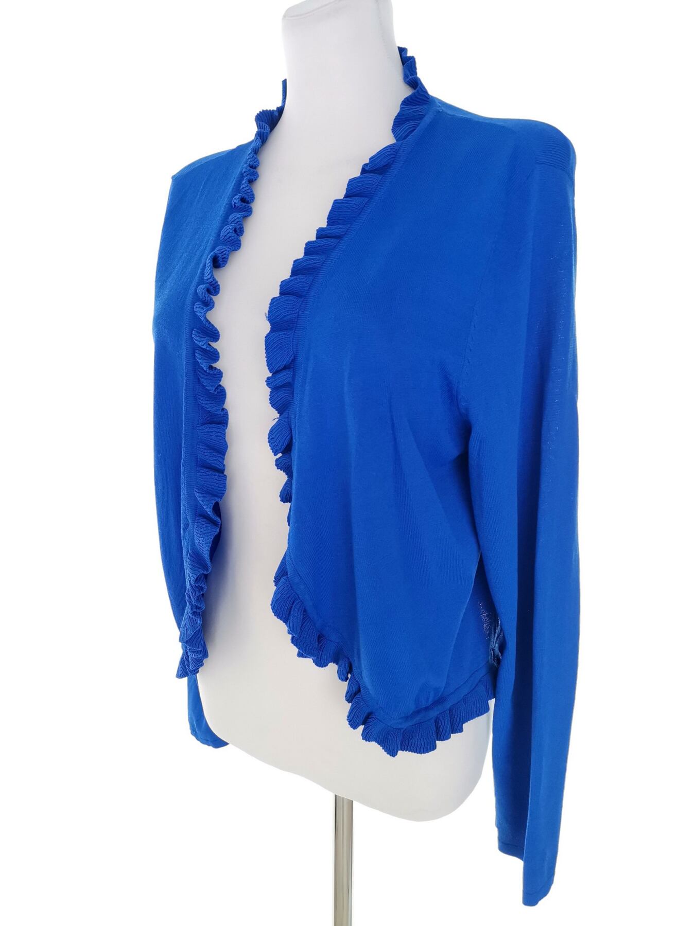 IMG_20221109_112118.jpg Libra Rozmiar XL Kolor Niebieski W serek Otwarty Kardigan Długi rękaw Materiał Rayon Cienka dzianina