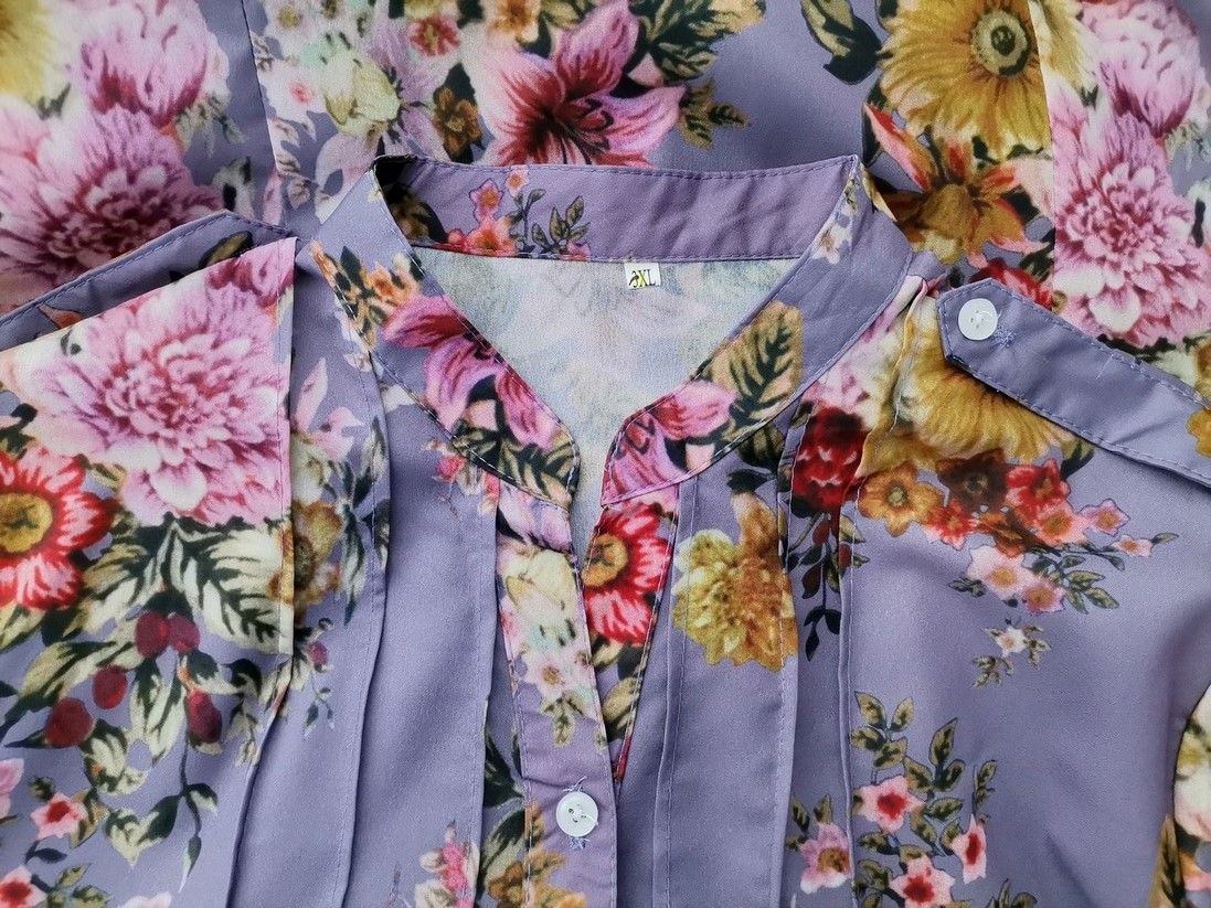 Vintage Rozmiar 3XL Kolor Fioletowy Kołnierz Tunika Zapinana Bluzka Długi rękaw