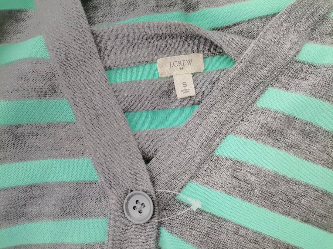 J.Crew Rozmiar S Kolor Miętowy Pasy W serek Kardigan Zapinany Długi rękaw Materiał Bawełna Cienka dzianina
