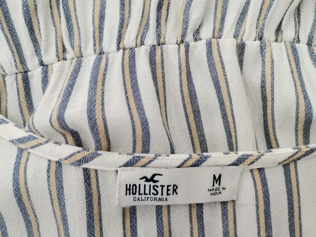 Hollister Rozmiar M Kolor Biały Pasy W serek Bluzka Krótki rękaw Materiał Wiskoza 100%