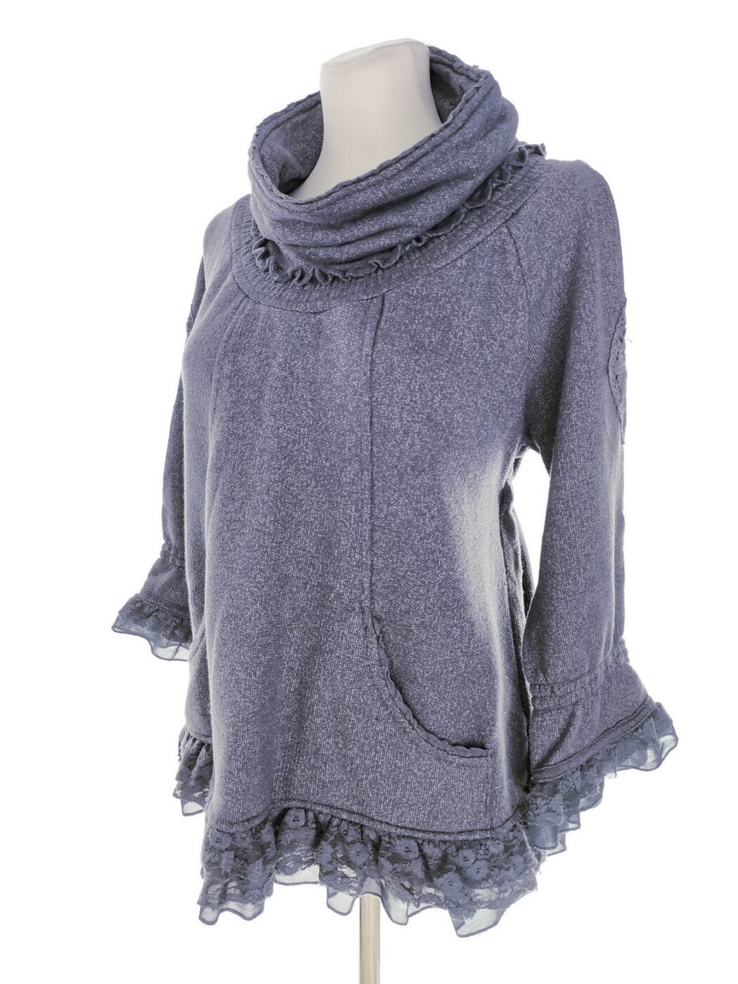 IMG_20221125_142337.jpg Cream Rozmiar M Kolor Niebieski High Neck Sweter Rękaw 3/4 Materiał Bawełna Cienka dzianina