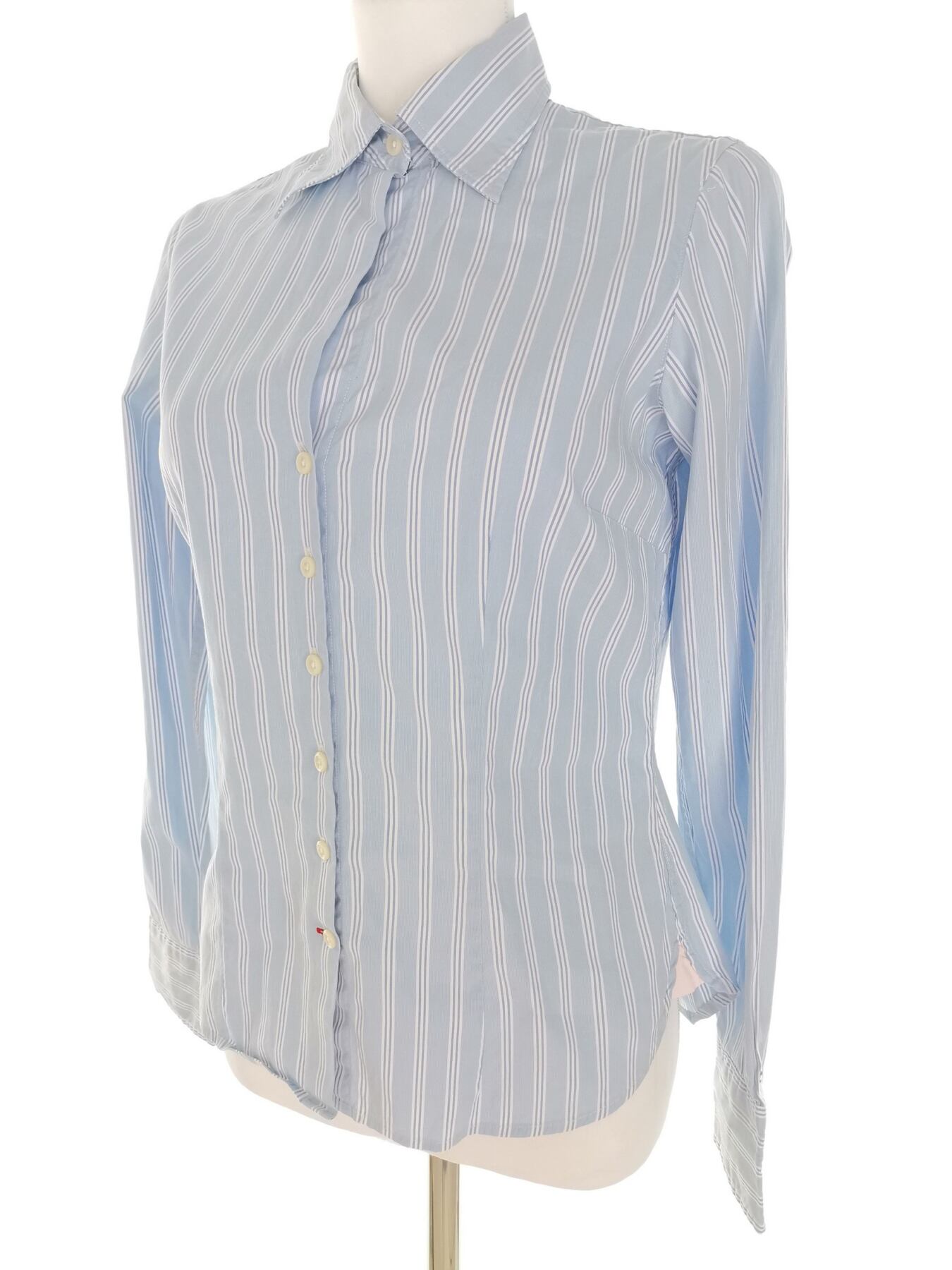 IMG_20221206_122400.jpg Tommy hilfiger Rozmiar 4 (38) Kolor Niebieski Pasy Kołnierz Koszula Zapinana Bluzka Długi rękaw Materiał Bawełna