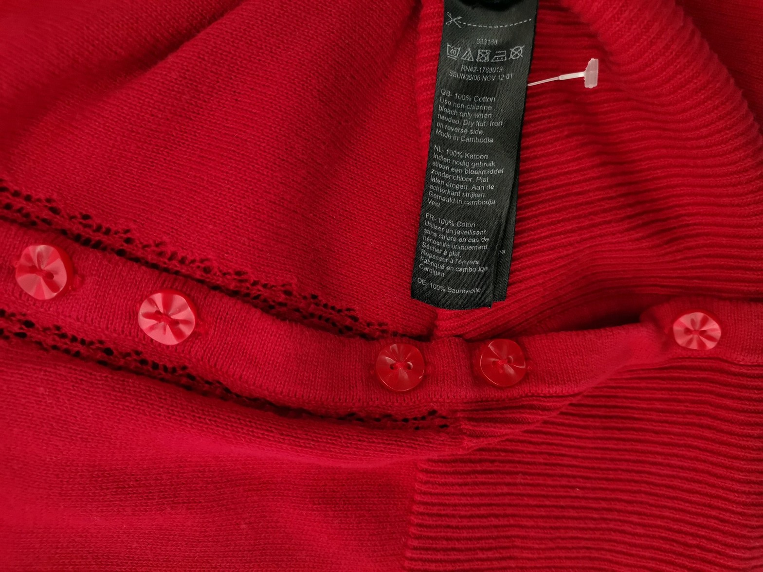 Monsoon Rozmiar L Kolor Czerwony Split Crew Neck Kardigan Zapinany Rękaw 3/4 Materiał Bawełna 100% Cienka dzianina