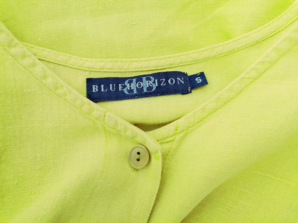 BLUE HORIZON Rozmiar S Kolor Seledynowy Okrągły dekolt Żakiet z zapięciem Krótki rękaw Materiał Len