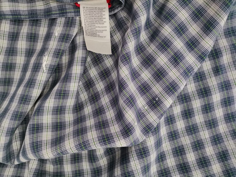 The North Face Rozmiar M Kolor Niebieski Krata Kołnierz Męska Koszula Casual Krótki rękaw Materiał Modal