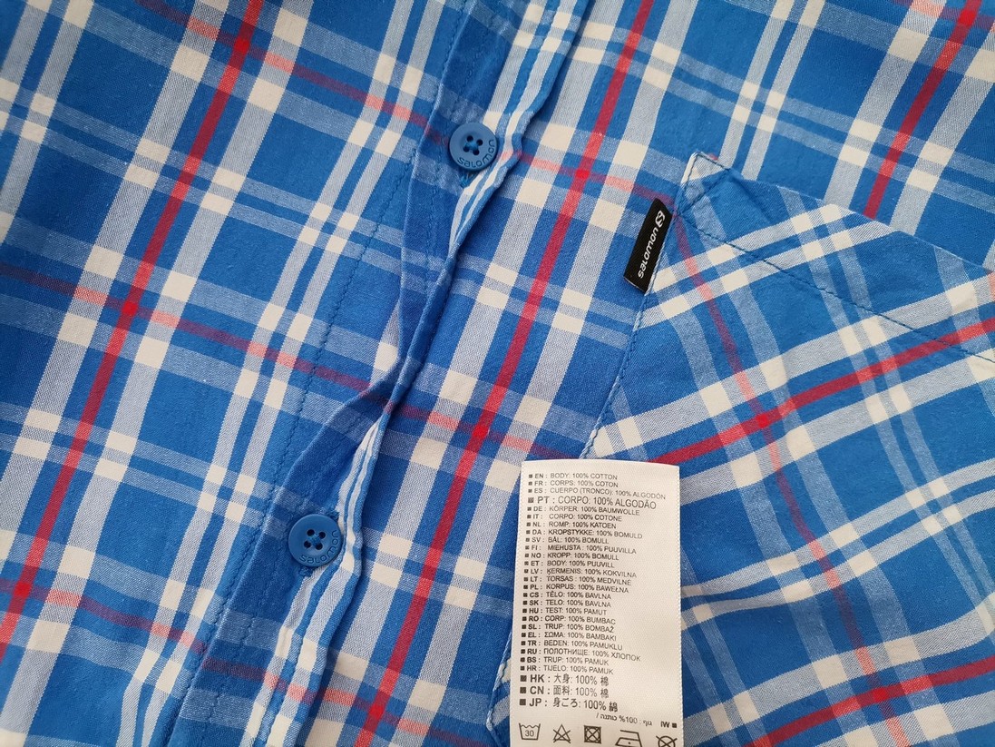 IMG_20230103_115316.jpg SALOMON Rozmiar XL Kolor Niebieski Krata Kołnierz Męska Koszula Casual Długi rękaw Materiał Bawełna 100%