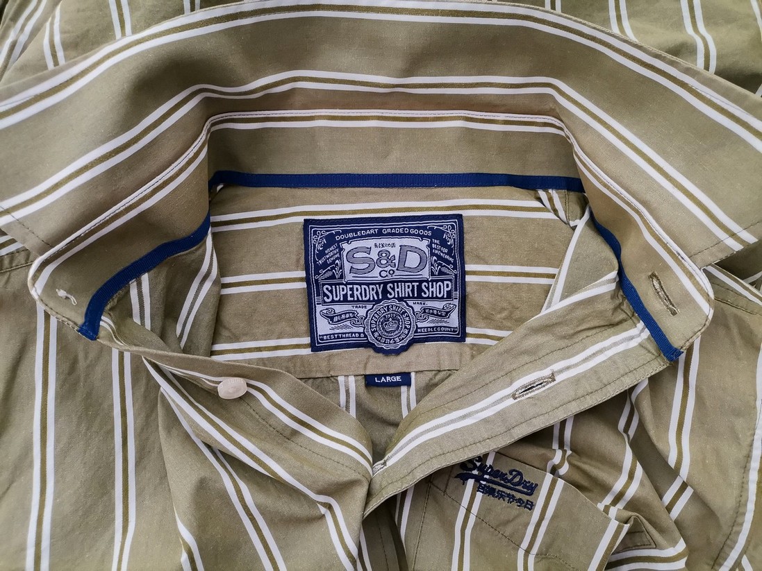 IMG_20230109_110219.jpg Superdry Rozmiar L Kolor Khaki Pasy Kołnierz Męska Koszula Casual Długi rękaw Materiał Bawełna 100%