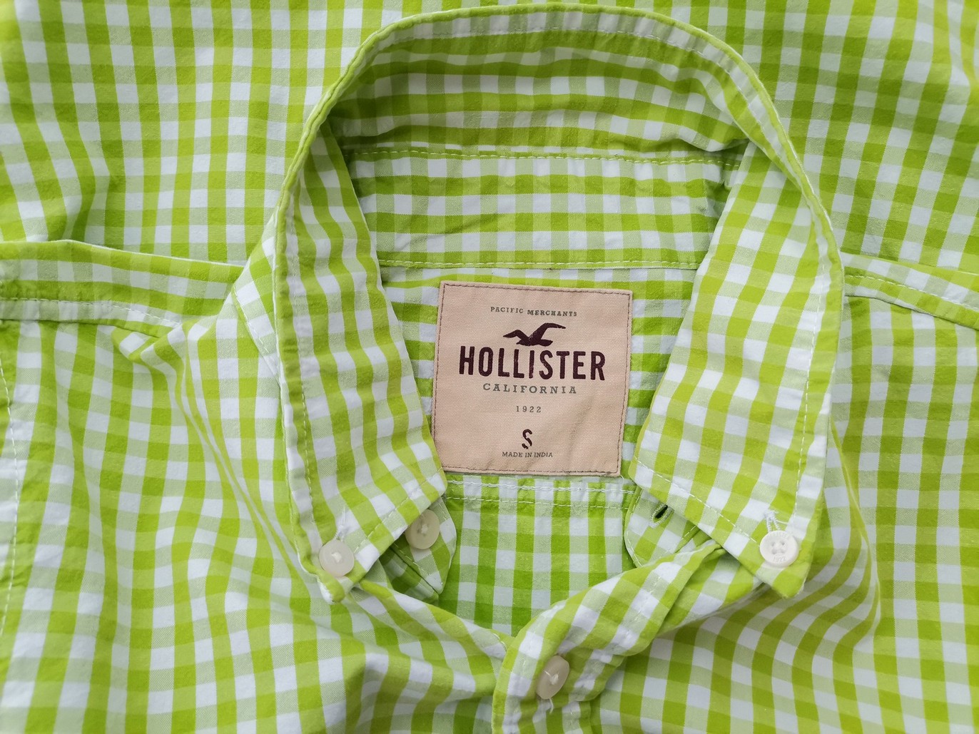 IMG_20230112_132450.jpg Hollister Rozmiar S Kolor Zielony Krata Kołnierz Męska Koszula Casual Długi rękaw Materiał Bawełna 100%
