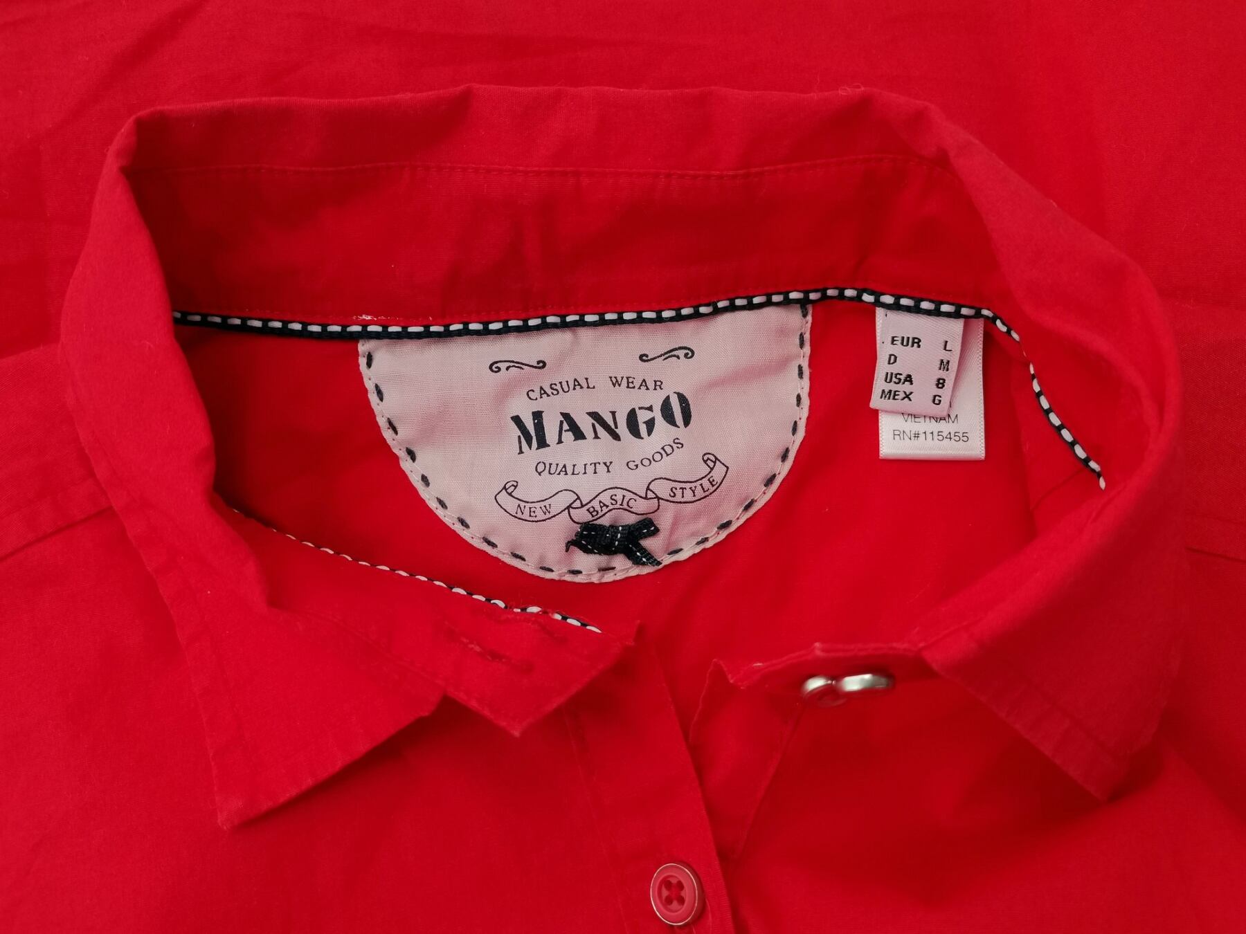 IMG_20230118_131658.jpg Mango Rozmiar L Kolor Czerwony Kołnierz Koszula Zapinana Bluzka Krótki rękaw Materiał Bawełna