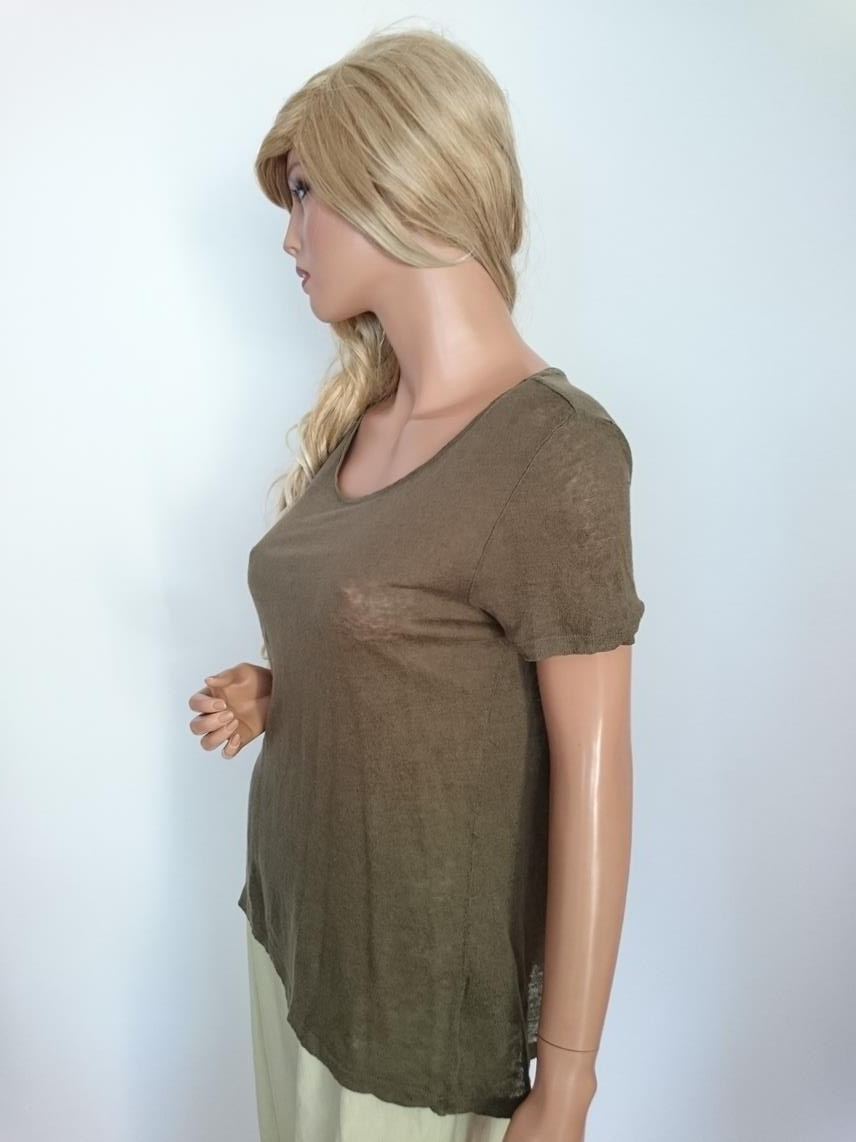 H&m Rozmiar S Kolor Zielony Okrągły dekolt Tunika Bluzka Krótki rękaw Materiał Len 100% H&m Rozmiar S Kolor Zielony Okrągły dekolt Tunika Bluzka Krótki rękaw Materiał Len 100%