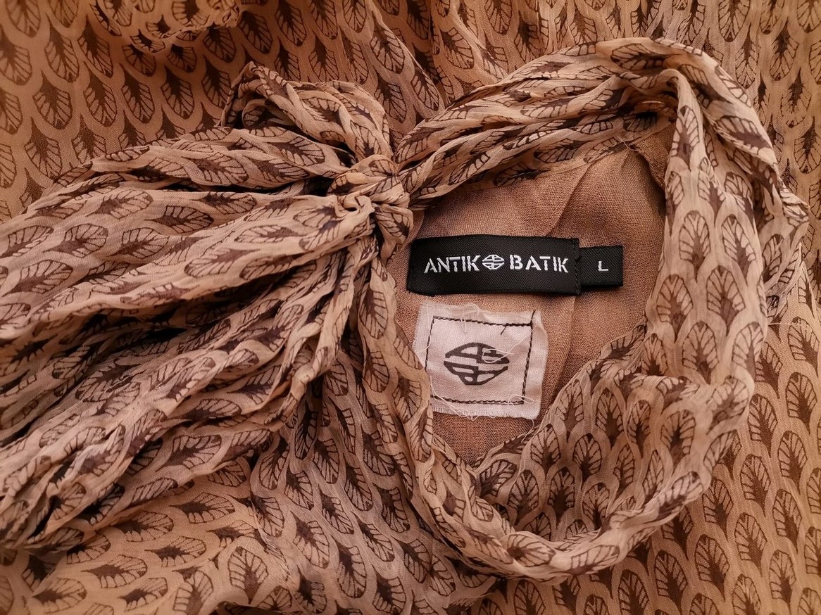 Antik Batik Rozmiar L Kolor Beżowy Roślinny Liście Halter Tunika Bluzka Długi rękaw Materiał Wiskoza 100%