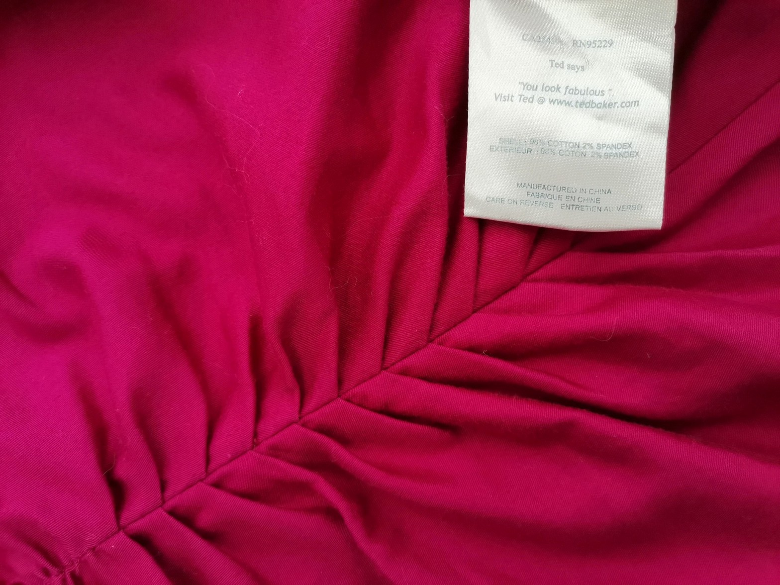 Ted Baker Rozmiar 2 (38) Kolor Fuksja W serek Sukienka Prostokątna Krótki rękaw Midi Materiał Bawełna