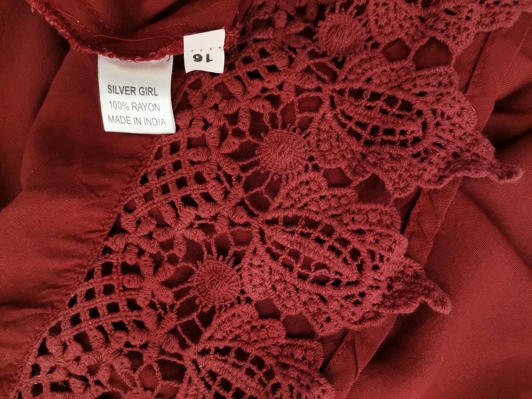 IMG_20220913_112920.jpg Vintage Rozmiar M Kolor Bordowy Okrągły dekolt Sukienka Prostokątna Krótki rękaw Do Kolan Materiał Rayon 100%