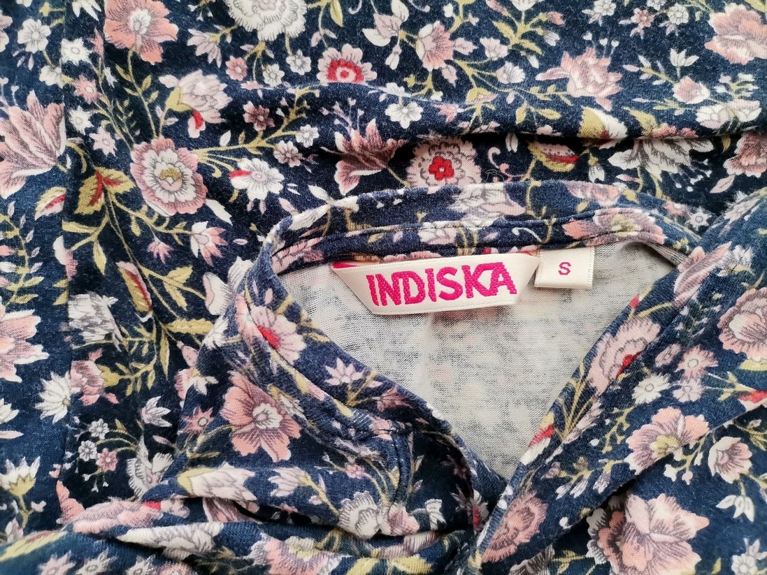 IMG_20220920_131847.jpg Indiska Rozmiar S Kolor Niebieski W serek Sukienka Zawijana Krótki rękaw Midi Materiał Wiskoza