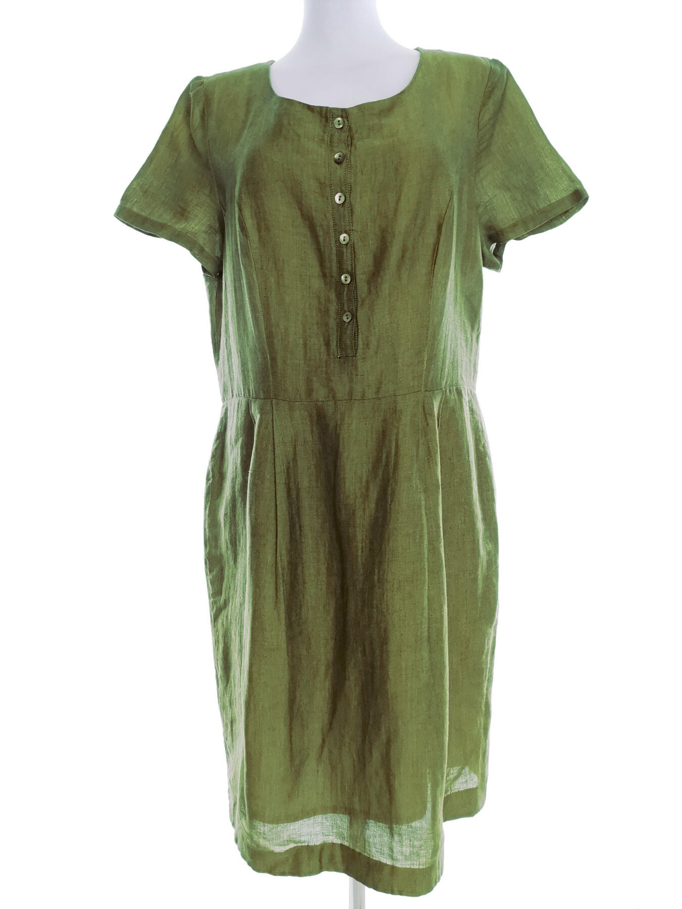 Pret Rozmiar 42 Kolor Zielony Okrągły dekolt Sukienka Koszulowa Krótki rękaw Midi Materiał Len