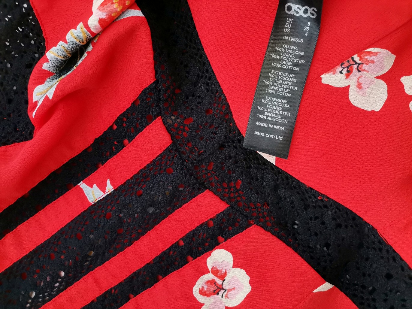 ASOS Rozmiar 8 (36) Kolor Czerwony Pół golf Sukienka Sheath Rękaw 3/4 Do Kolan Materiał Wiskoza 100%