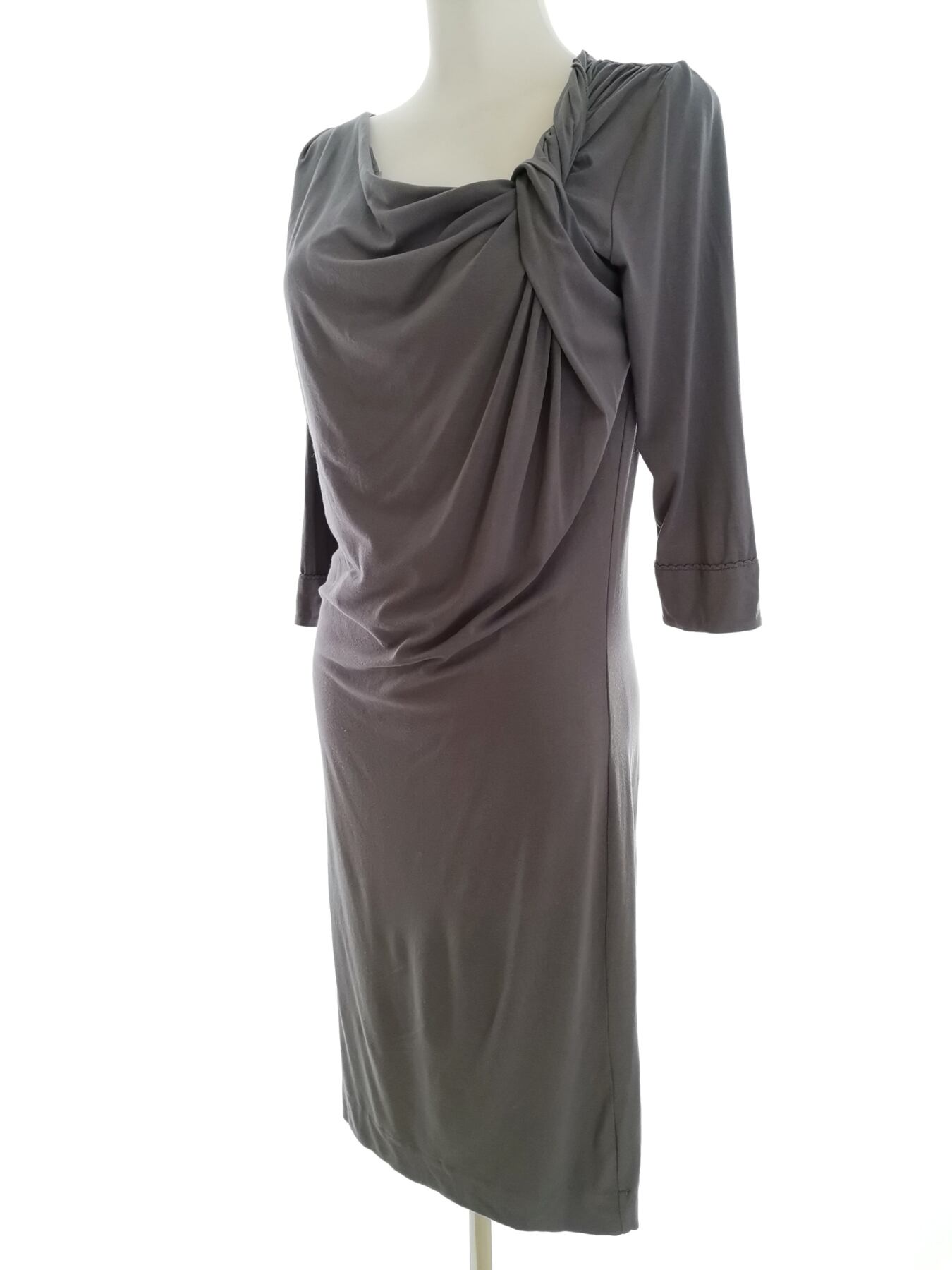 IMG_20220923_133625.jpg InWear Rozmiar S Kolor Szary Drapowany dekolt Sukienka Sheath Rękaw 3/4 Midi