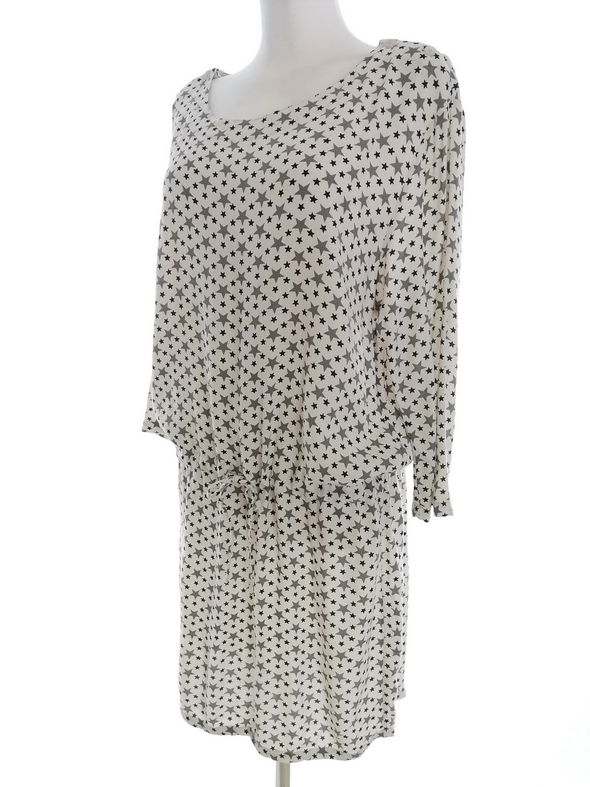 IMG_20220923_141916.jpg BZR Rozmiar 38 Kolor Kremowy Okrągły dekolt Sukienka Blouson Rękaw 3/4 Do Kolan Materiał Wiskoza 100%
