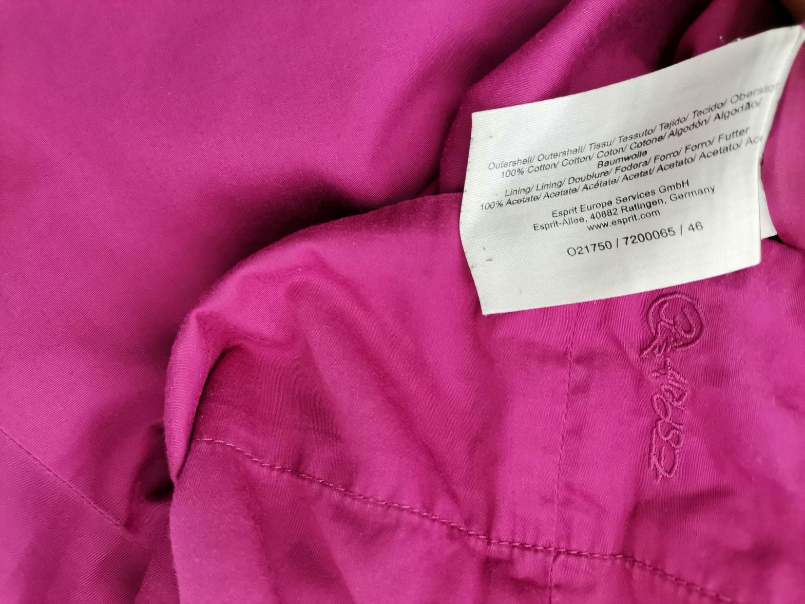 IMG_20220928_131609.jpg Esprit Rozmiar 36 Kolor Fuksja Okrągły dekolt Sukienka Prostokątna Rękaw 3/4 Do Kolan Materiał Bawełna 100%