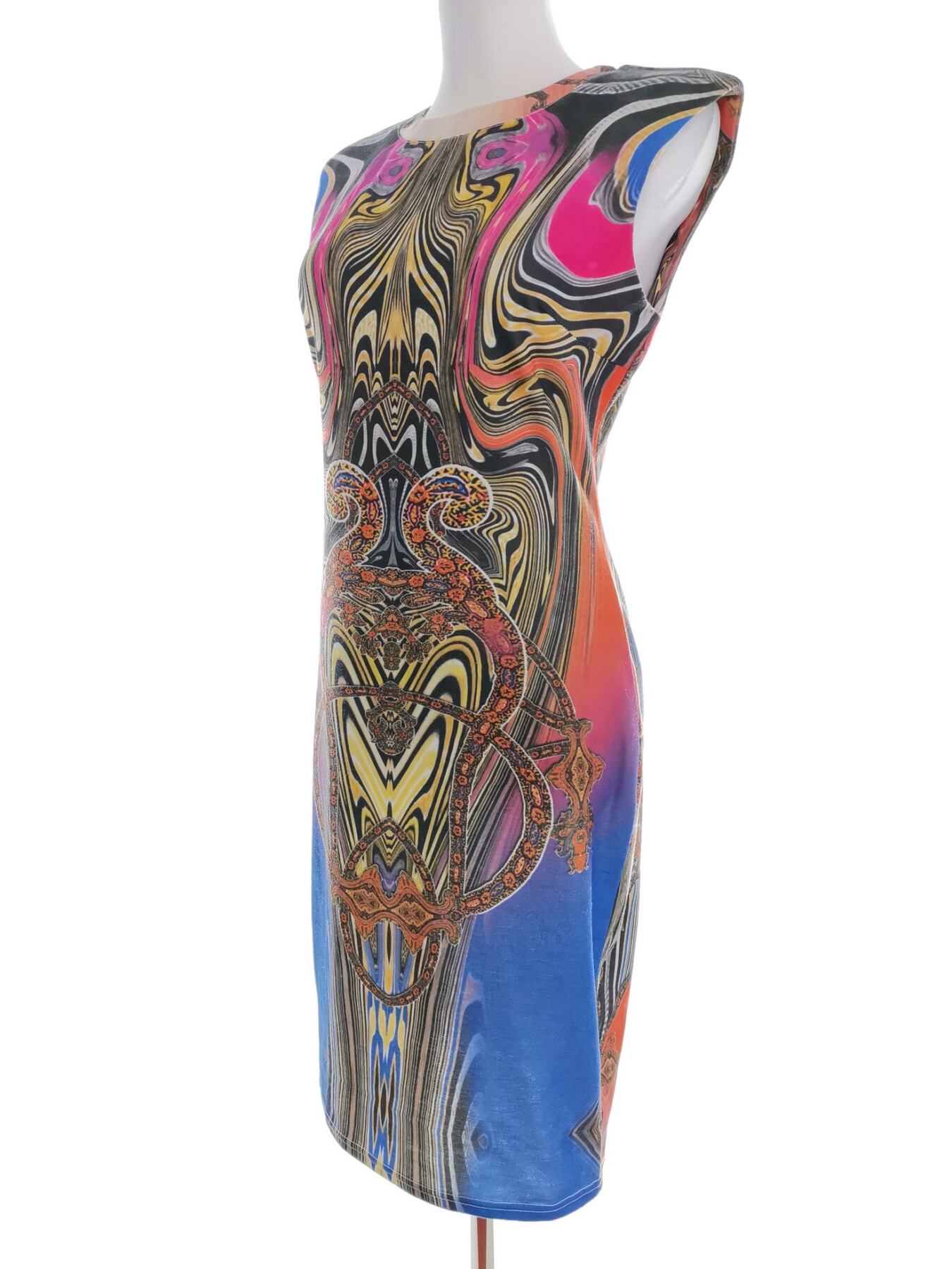 IMG_20220929_113707.jpg Paris Pink Rozmiar M Kolor Kolorowa Okrągły dekolt Sukienka Bodycon Krótki rękaw Midi