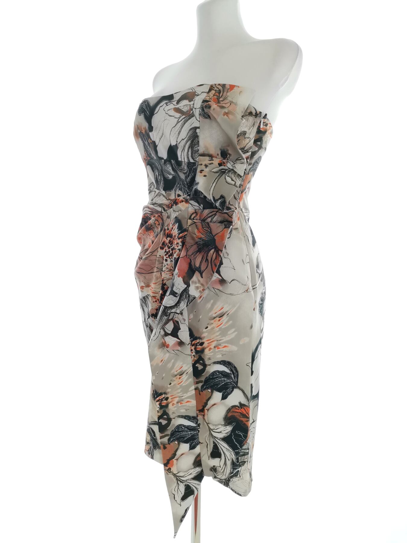 IMG_20221003_103954.jpg Karen MILLEN Rozmiar 10 (38) Kolor Pomarańczowy Odkryte Ramiona Sukienka Bodycon Bezrękawnik Do Kolan