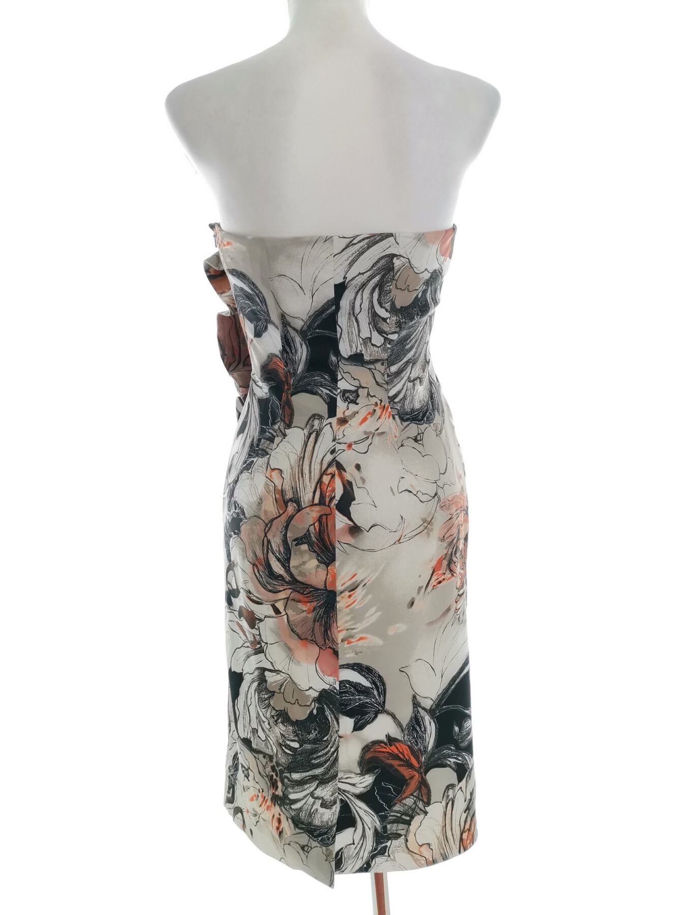 IMG_20221003_104001.jpg Karen MILLEN Rozmiar 10 (38) Kolor Pomarańczowy Odkryte Ramiona Sukienka Bodycon Bezrękawnik Do Kolan