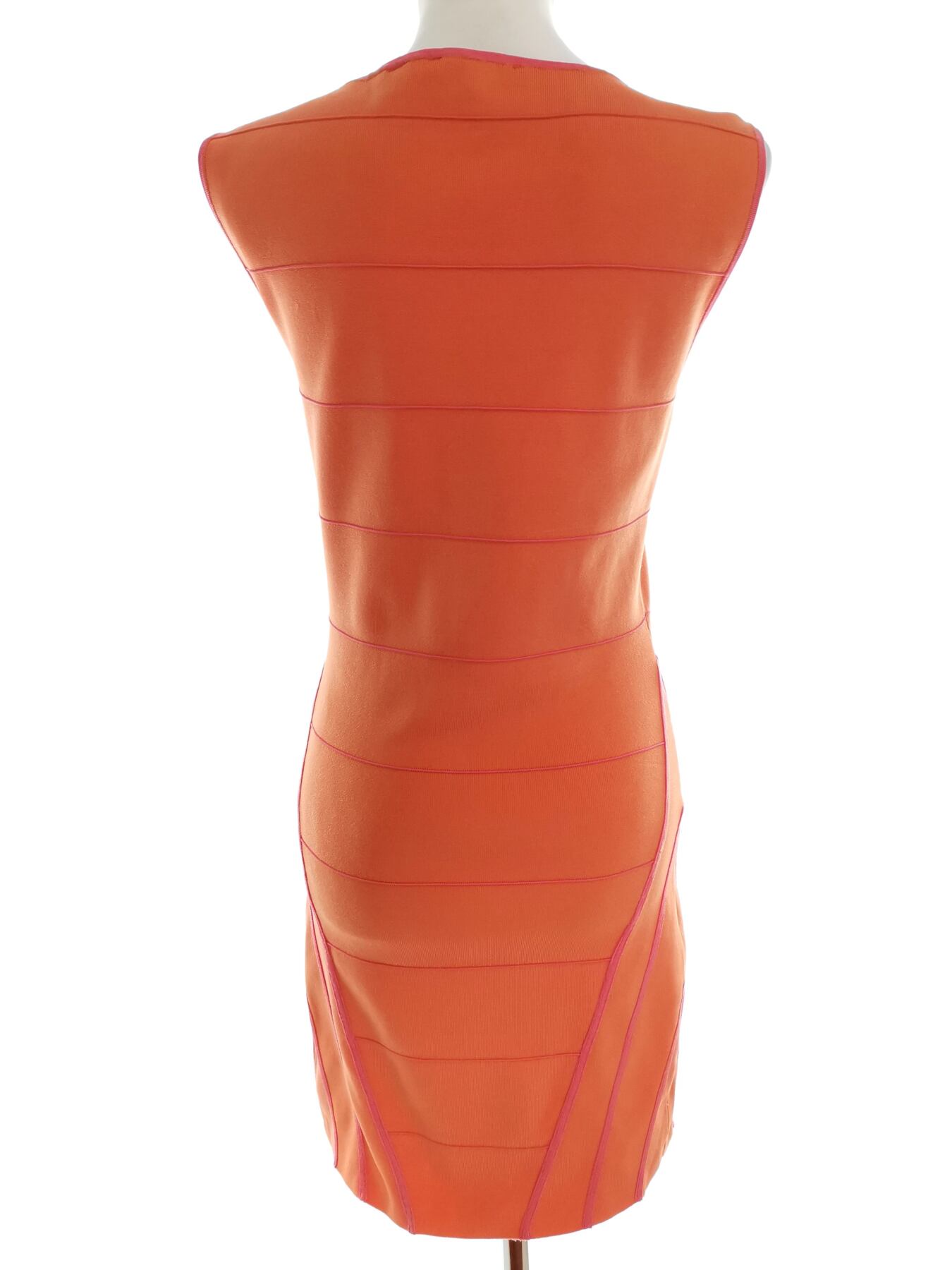 IMG_20221003_115640.jpg Ted Baker Rozmiar 2 (36) Kolor Pomarańczowy Pasy Okrągły dekolt Sukienka Bodycon Bezrękawnik Do Kolan