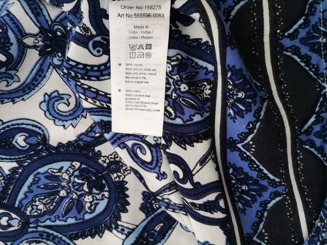 Happy Holly Rozmiar 36/38 Kolor Niebieski Keyhole Crew Neck Sukienka Prostokątna Krótki rękaw Do Kolan Materiał Wiskoza 100%