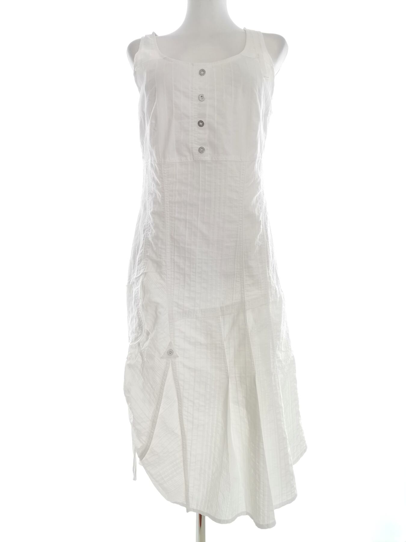 Fred Sabatier Rozmiar 40 Kolor Biały Okrągły dekolt Sukienka A-Line Bezrękawnik Midi Materiał Bawełna