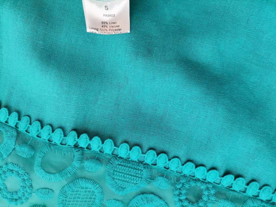 IMG_20221007_130229.jpg Paco Boutique Rozmiar S Kolor Niebieski Okrągły dekolt Sukienka Letnia Bezrękawnik Do Kolan Materiał Len