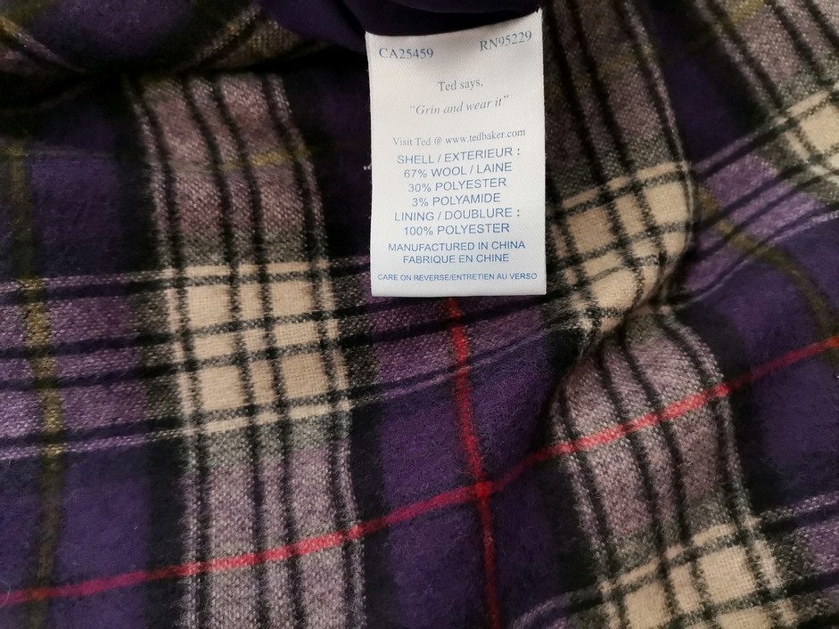 IMG_20221010_130436.jpg Ted Baker Rozmiar 0 (34) Kolor Fioletowy Krata Okrągły dekolt Sukienka Ołówkowa Bezrękawnik Do Kolan Materiał Wełna