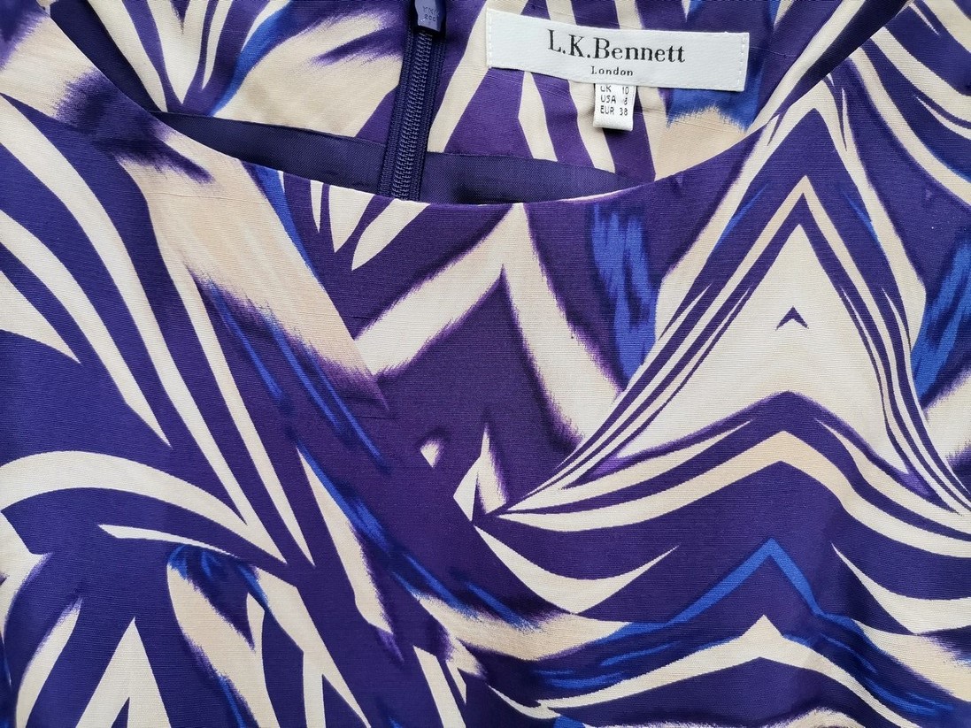 IMG_20221014_141317.jpg L.K. BENNETT Rozmiar 10 (38) Kolor Fioletowy W łódkę Sukienka Sheath Bezrękawnik Midi Materiał Jedwab 100%