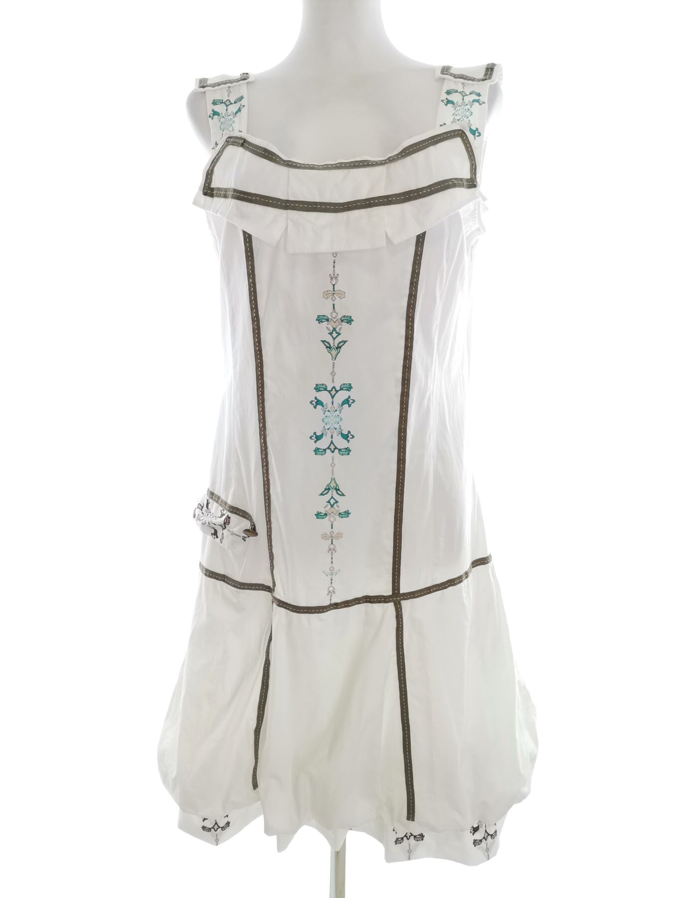 Enjoy Rozmiar 42 Kolor Biały Kwadratowy dekolt Sukienka A-Line Bezrękawnik Midi