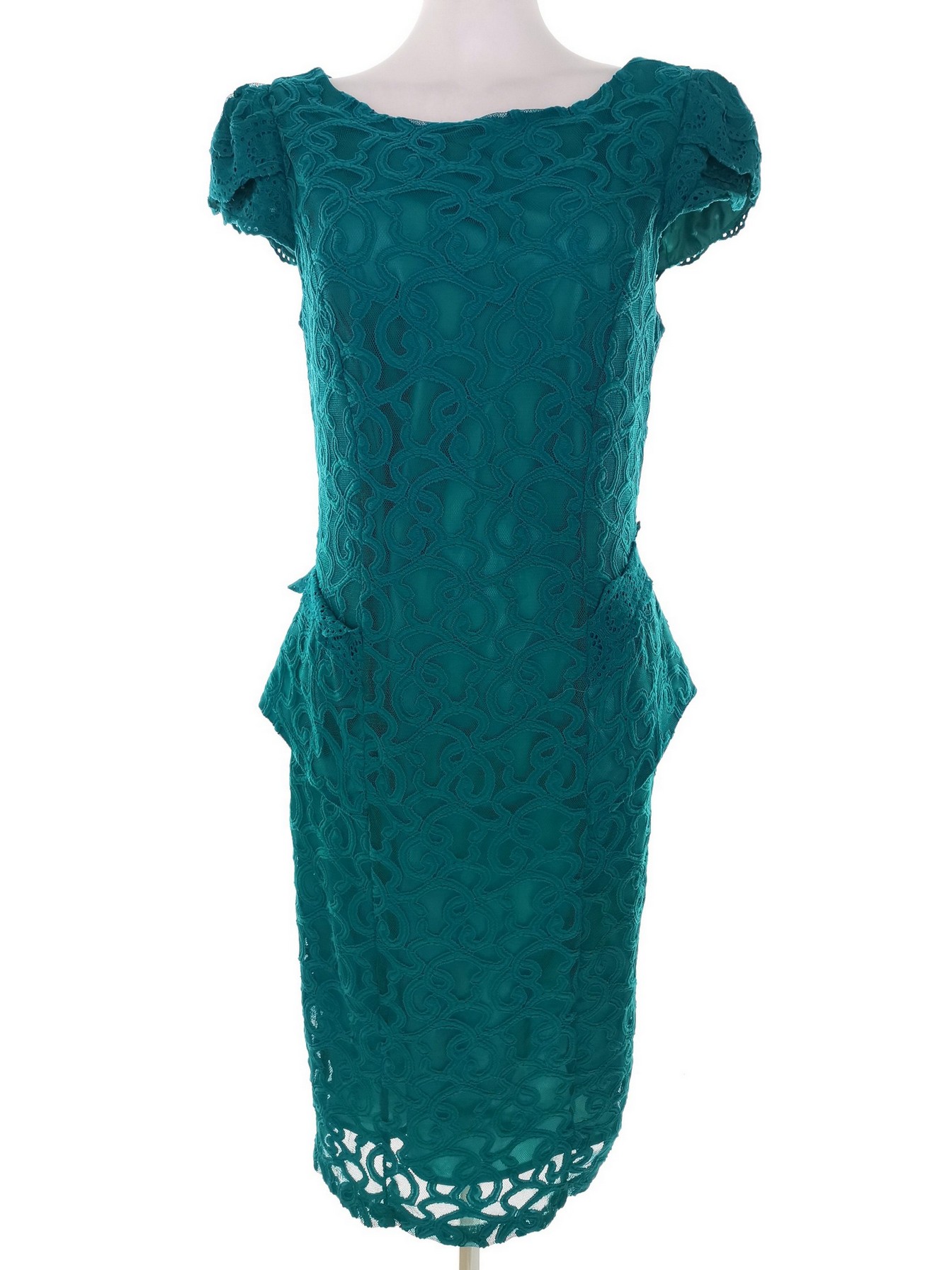 Rozmiar 14 (42) Kolor Niebieski Okrągły dekolt Sukienka Bodycon Krótki rękaw Midi