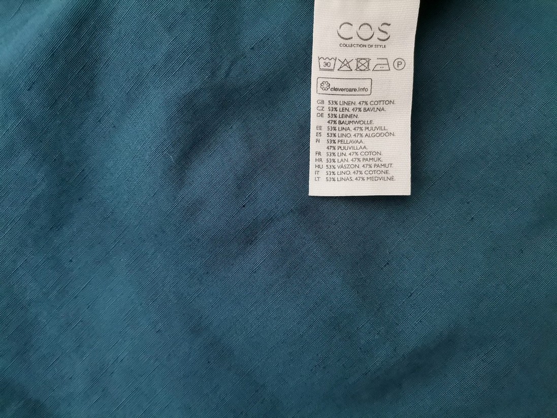 IMG_20221103_120049.jpg COS Rozmiar 34 Kolor Turkusowy Crew Neck Sukienka Prostokątna Krótki rękaw Do Kolan Materiał Len