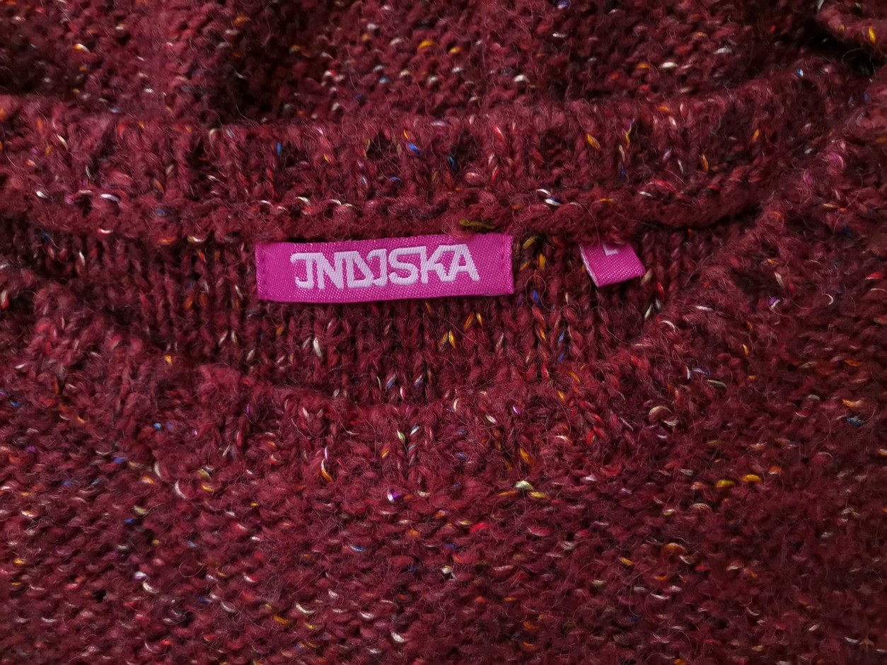 IMG_20221104_120016.jpg Indiska Rozmiar L Kolor Purpurowy Okrągły dekolt Sukienka Sweterkowa Bezrękawnik Do Kolan Materiał Akryl