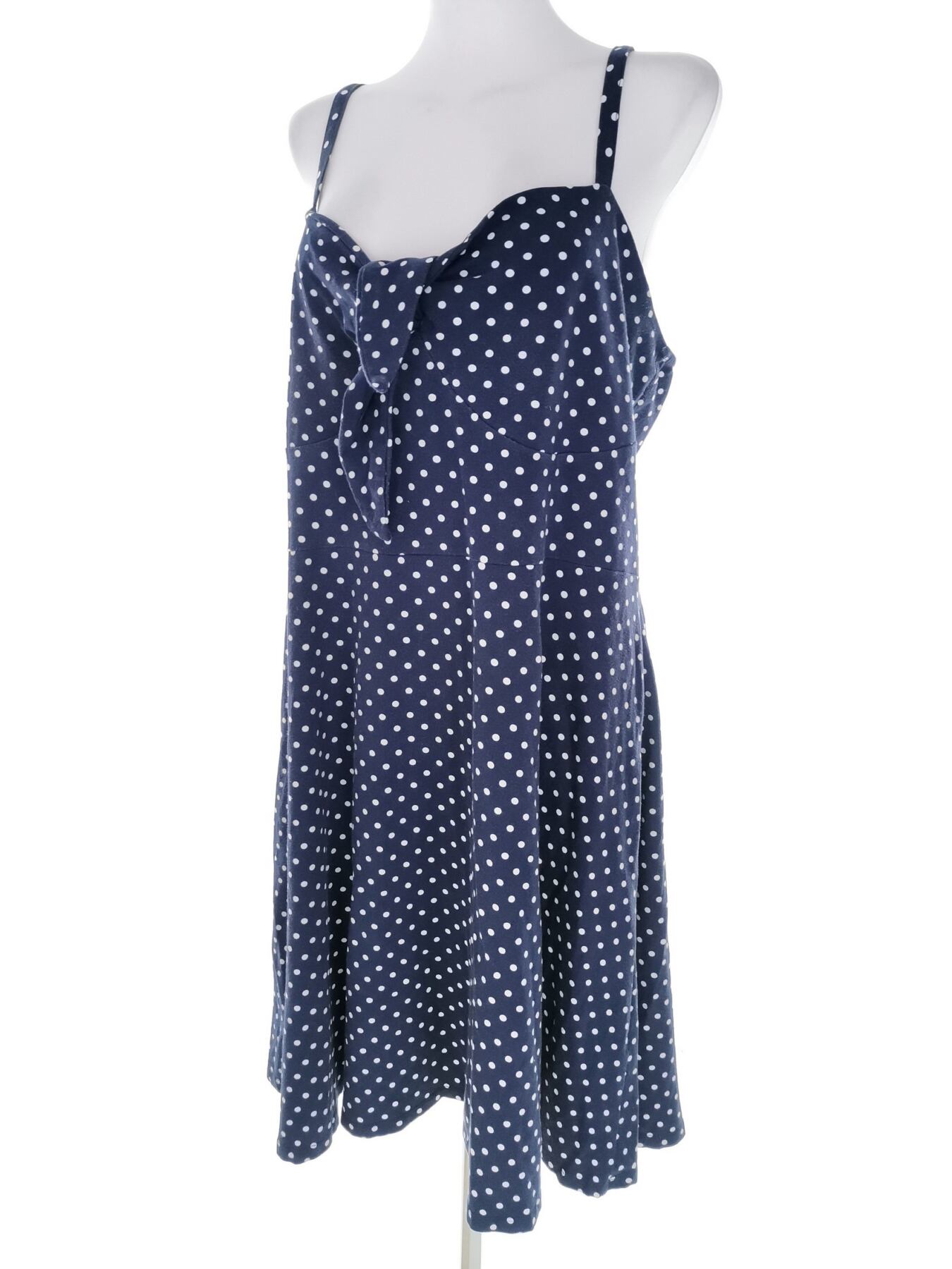 IMG_20221109_134149.jpg Dorothy perkins Rozmiar 16 (48) Kolor Granatowy Grochy Dekolt Serce Sukienka A-Line Bezrękawnik Midi Materiał Bawełna