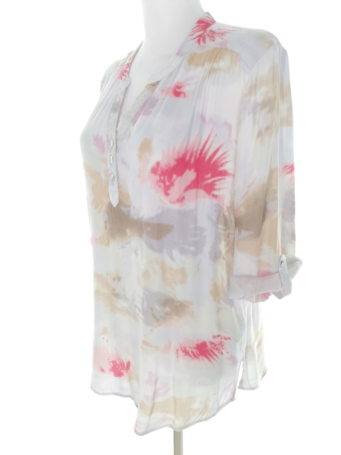 IMG_20221122_103806.jpg Andrea Rozmiar 38 Kolor Kremowy Floral Abstrakt Split Crew Neck Tunika Popover Bluzka Rękaw 3/4