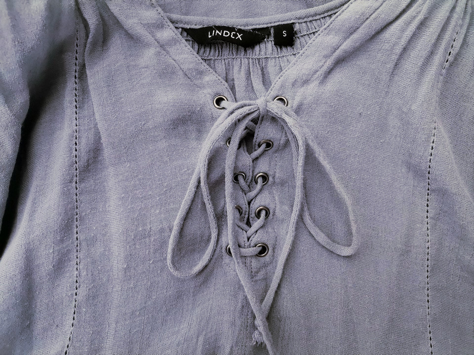 IMG_20221123_103748.jpg Lindex Rozmiar S Kolor Niebieski Split Crew Neck Bluzka Rękaw 3/4 Materiał Wiskoza