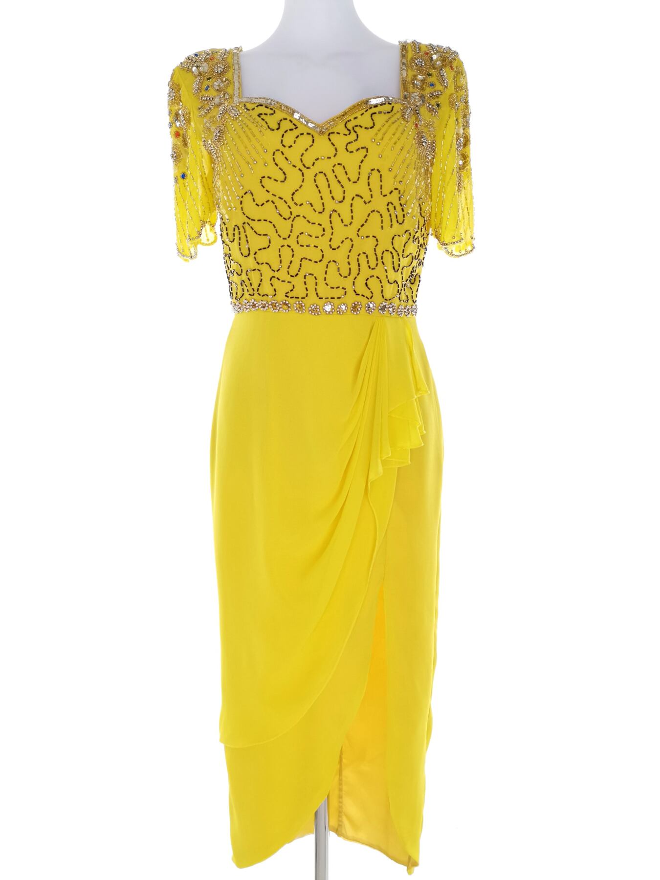 Virgos Lounge Rozmiar 8 (36) Kolor Żółty Dekolt Serce Suknia Balowa Sukienka Wieczorowa Krótki rękaw Długa