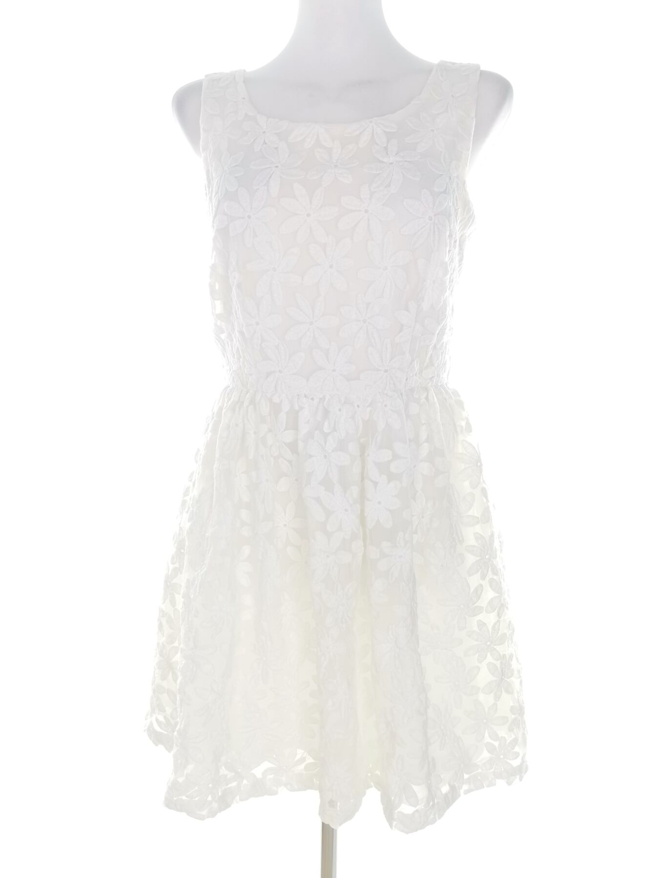 Only Rozmiar 36 Kolor Biały Okrągły dekolt Sukienka A-Line Bezrękawnik Do Kolan Materiał Bawełna