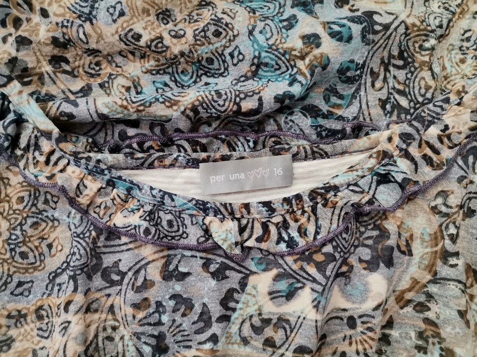 Rozmiar 16 (44) Kolor Granatowy Paisley Okrągły dekolt Tunika Bluzka Rękaw 3/4 Materiał Bawełna